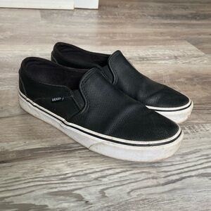 VANS black leather slip ons